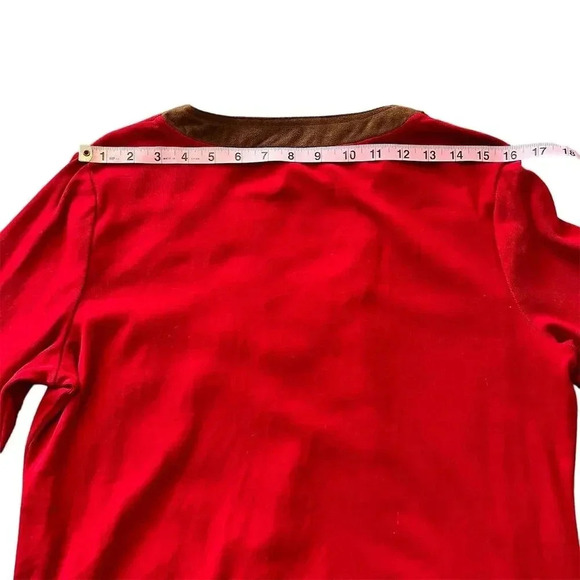 Lauren Ralph Lauren Women's Red Tunic Top L Faux Suede Trim V-Neck - Picture 11 of 13